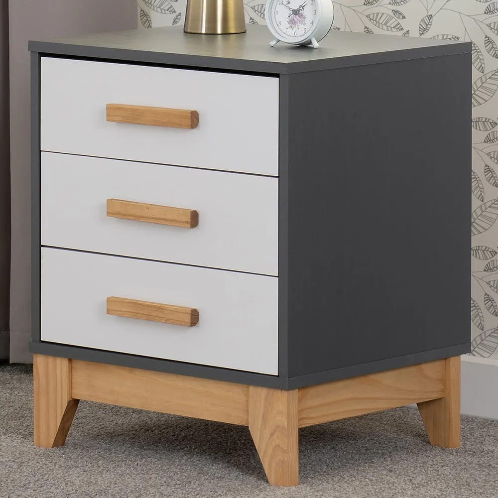 Cleveland 3 Drawer Bedside Table - White, Grey image