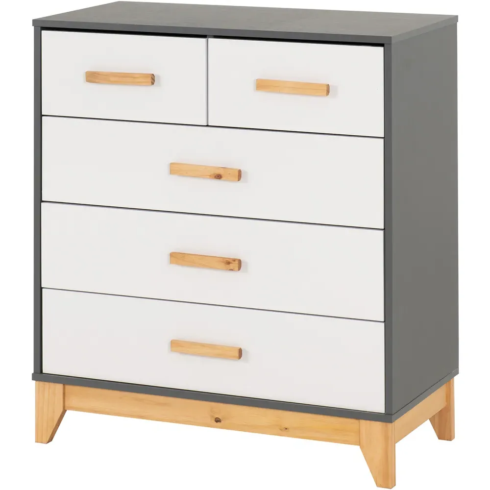 Cleveland 5 Drawer Chest of Drawers - White, Grey
