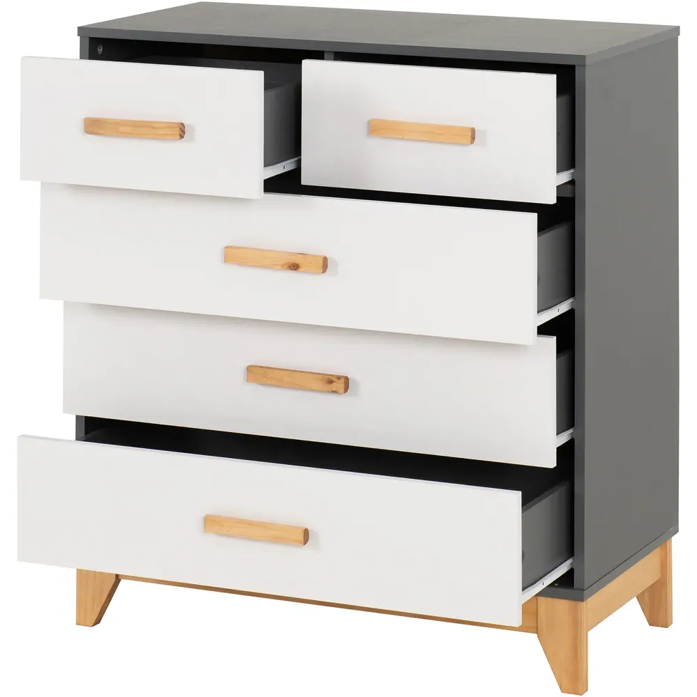 Cleveland 5 Drawer Chest of Drawers - White, Grey