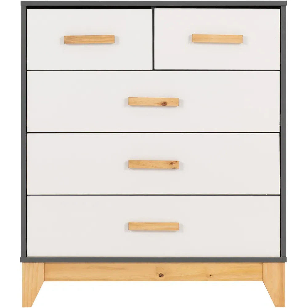 Cleveland 5 Drawer Chest of Drawers - White, Grey