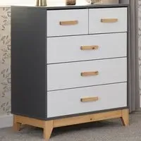 Cleveland 5 Drawer Chest of Drawers - White, Grey