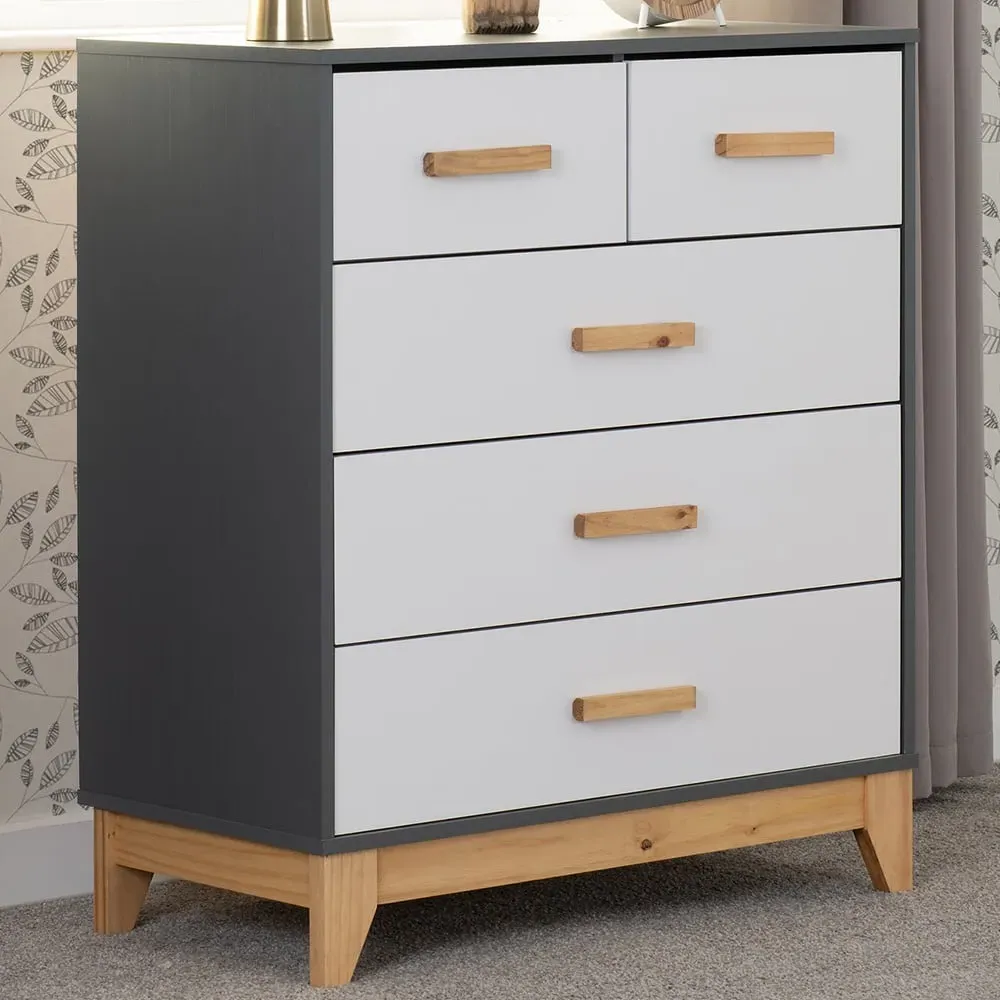 Cleveland 5 Drawer Chest of Drawers - White, Grey