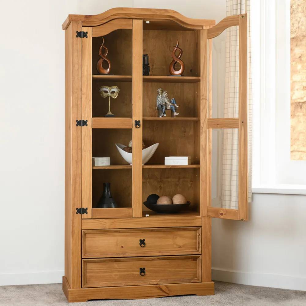 Corona 2 Door 2 Drawer Display Unit - Brown, Pine