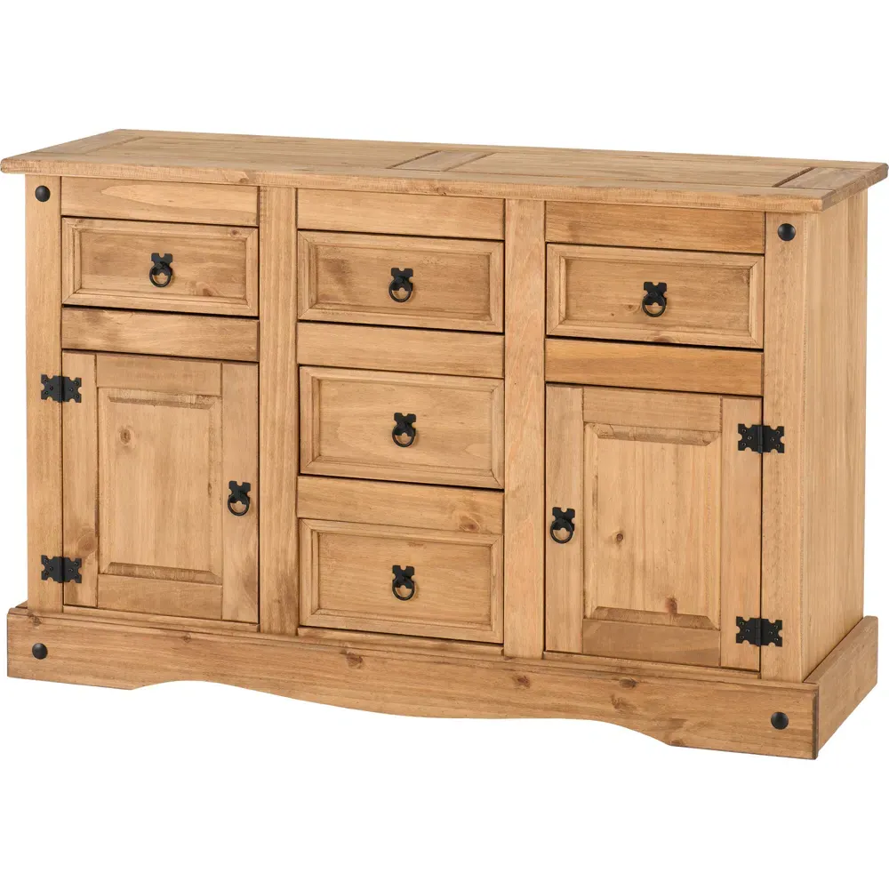 Corona 2 Door 5 Drawer Sideboard - Brown, Pine