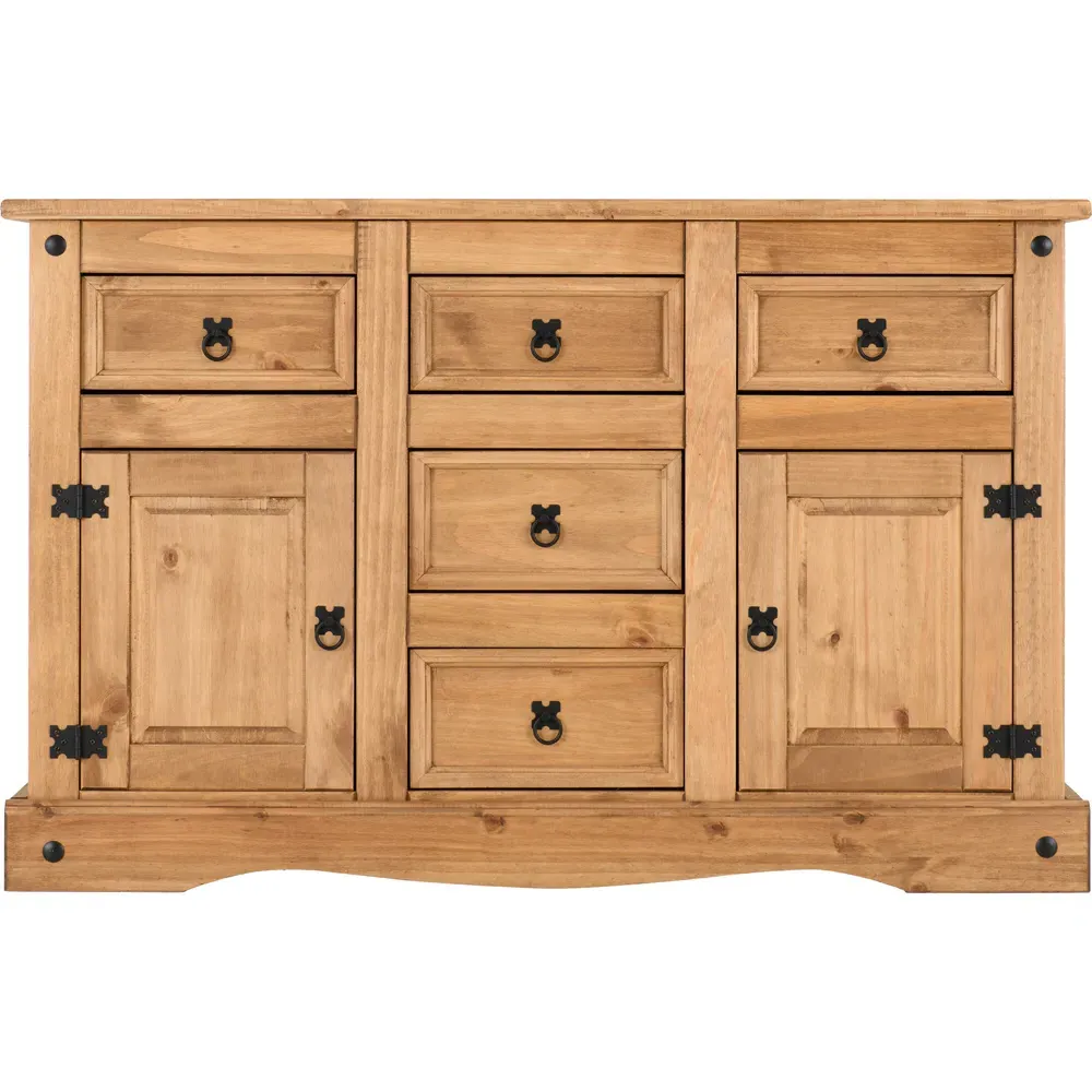 Corona 2 Door 5 Drawer Sideboard - Brown, Pine