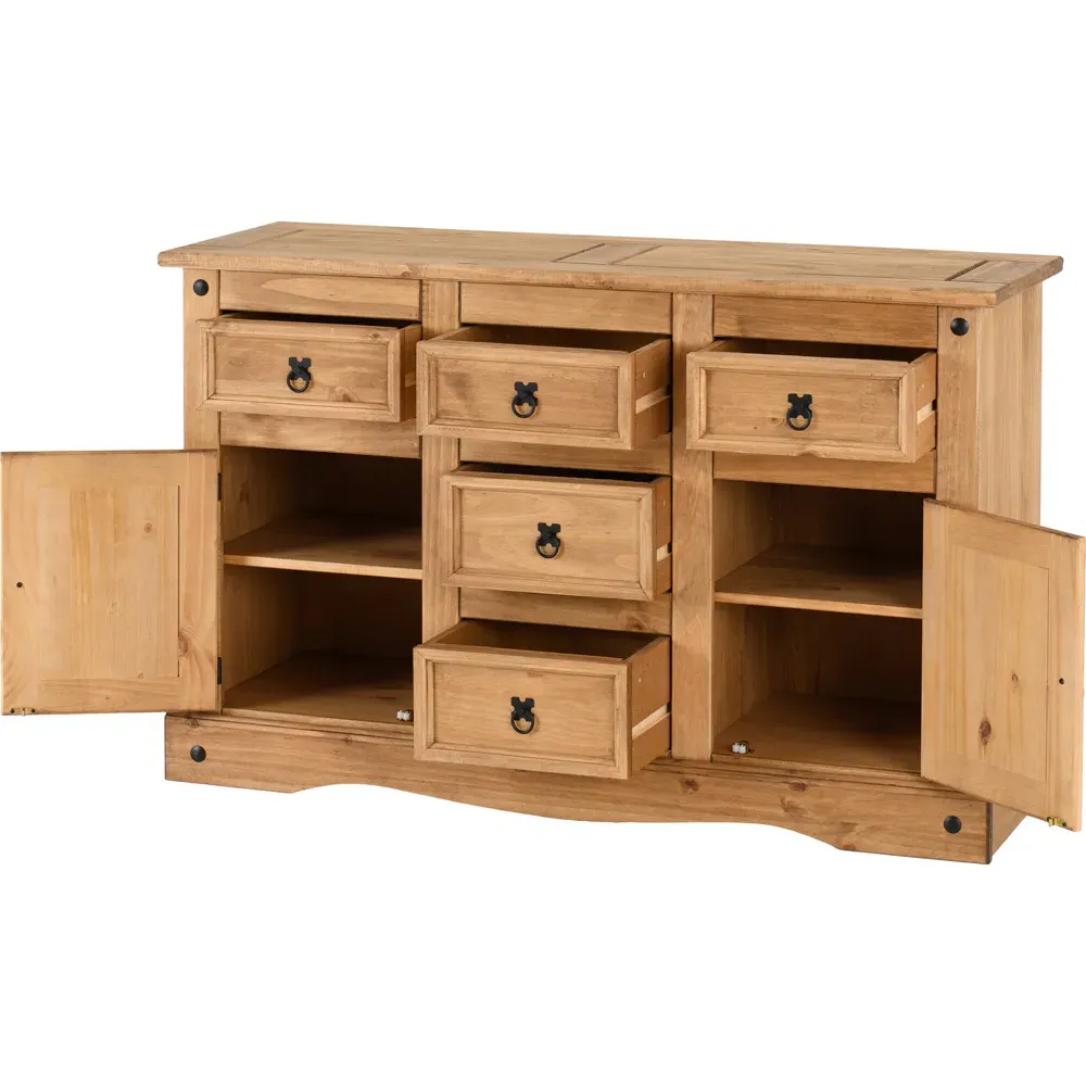 Corona 2 Door 5 Drawer Sideboard - Brown, Pine