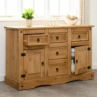 Corona 2 Door 5 Drawer Sideboard - Brown, Pine