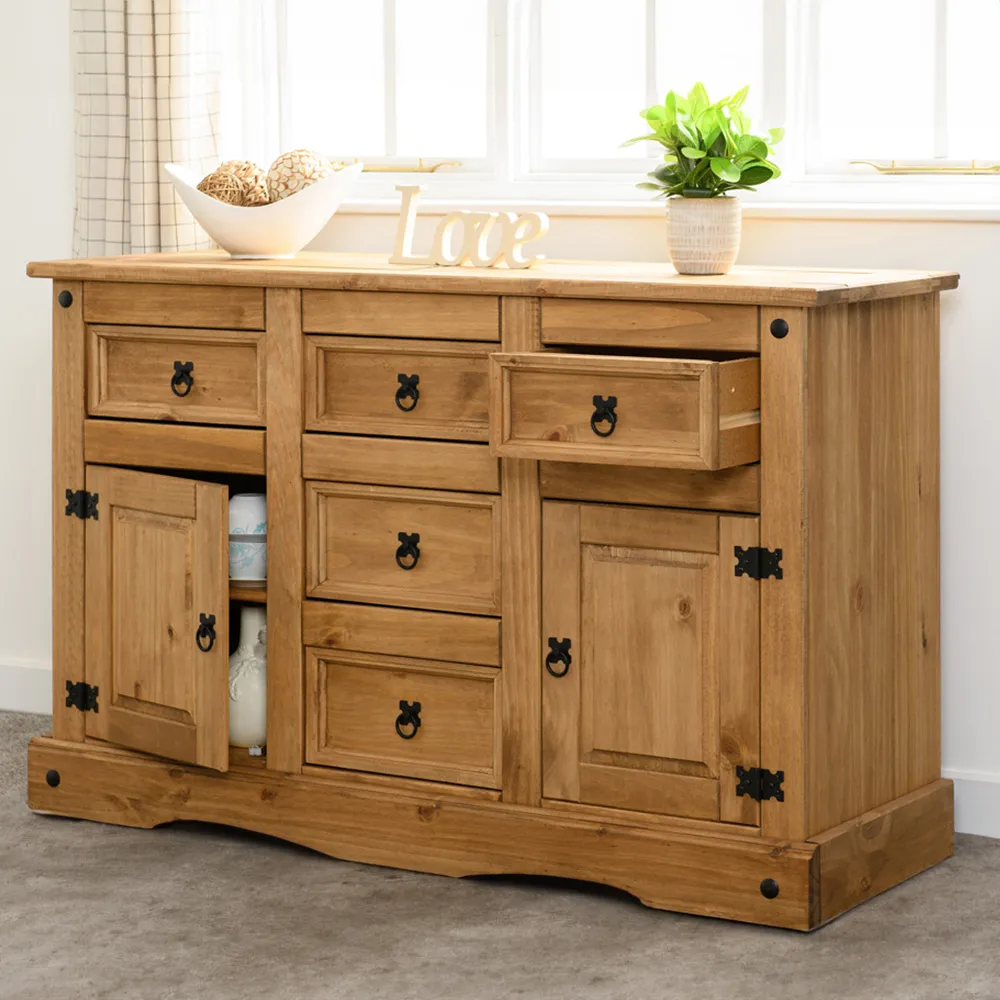 Corona 2 Door 5 Drawer Sideboard - Brown, Pine