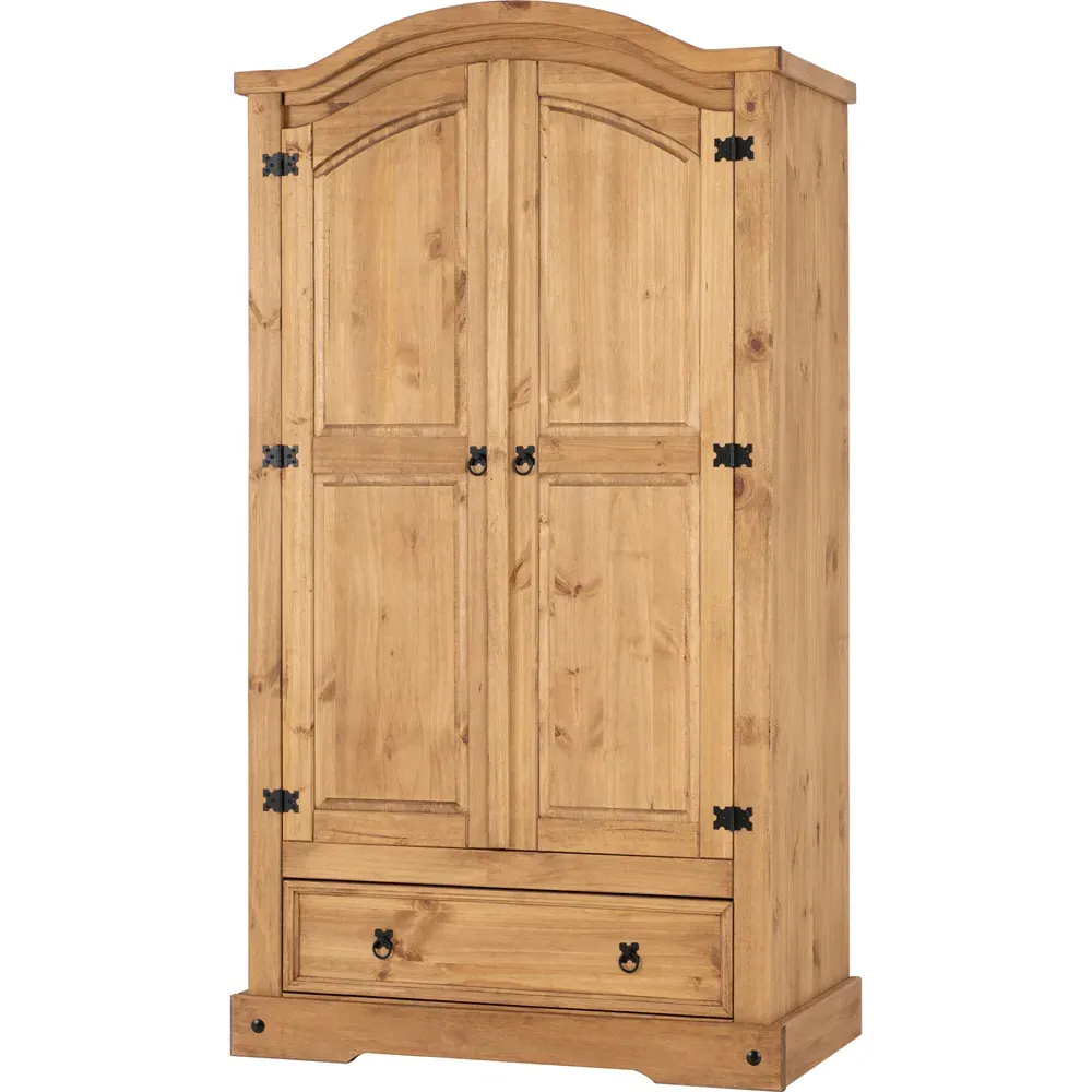 Corona 2 Door Single Drawer Wardrobe - Brown, Pine