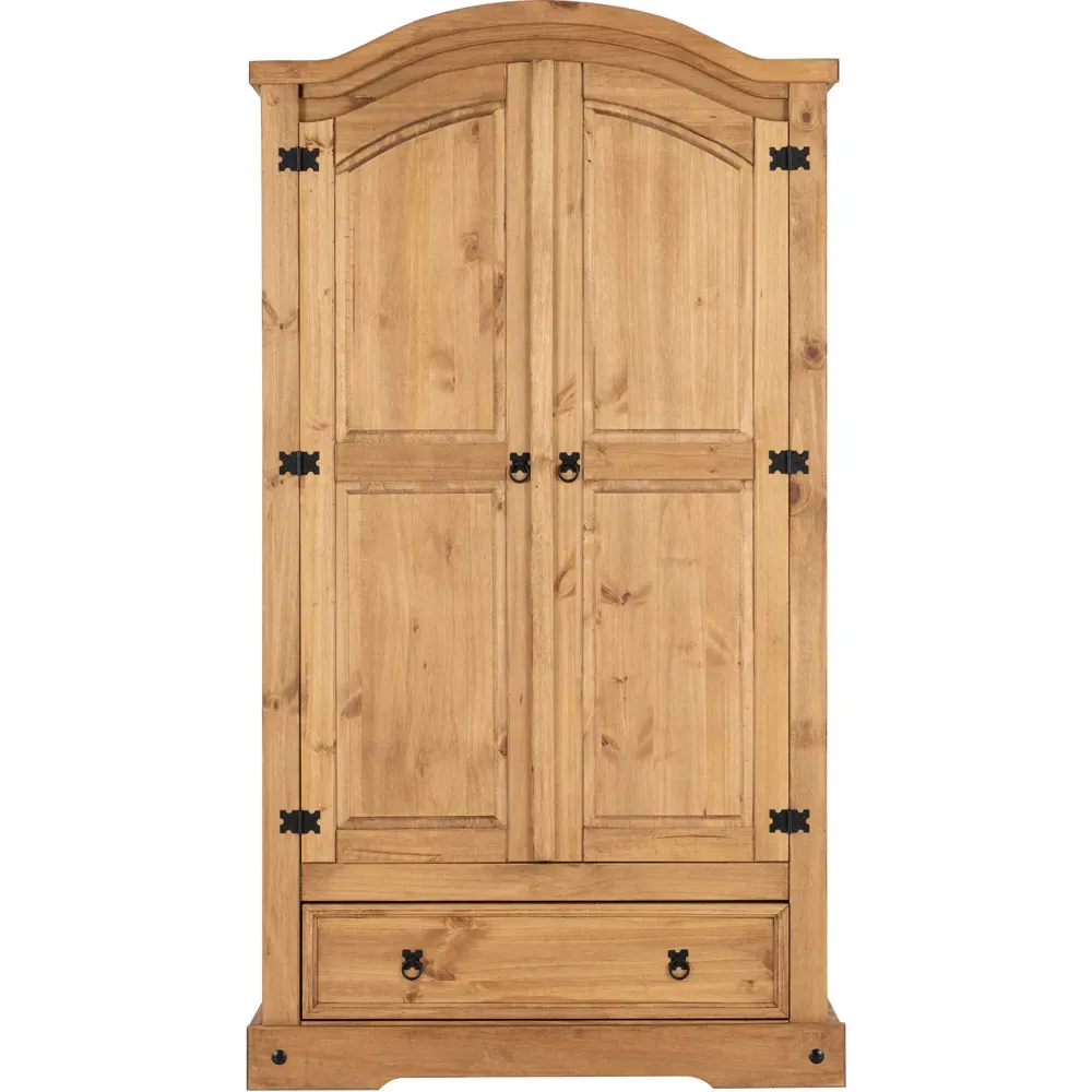 Corona 2 Door Single Drawer Wardrobe - Brown, Pine
