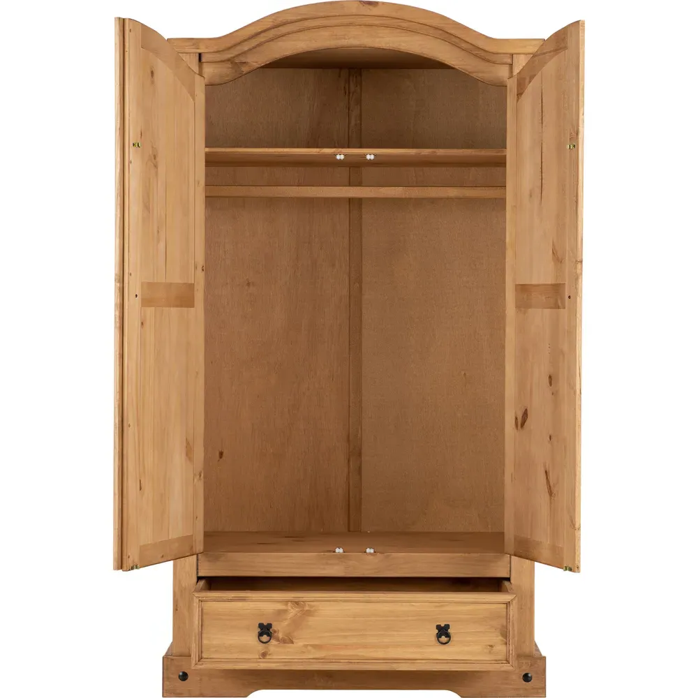 Corona 2 Door Single Drawer Wardrobe - Brown, Pine