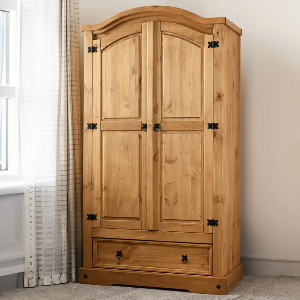 Corona 2 Door Single Drawer Wardrobe - Brown, Pine