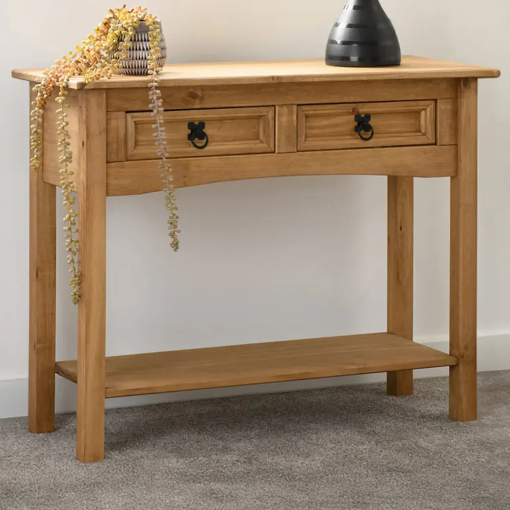Corona 2 Drawer Console Table with Shelf - Brown, Pine image