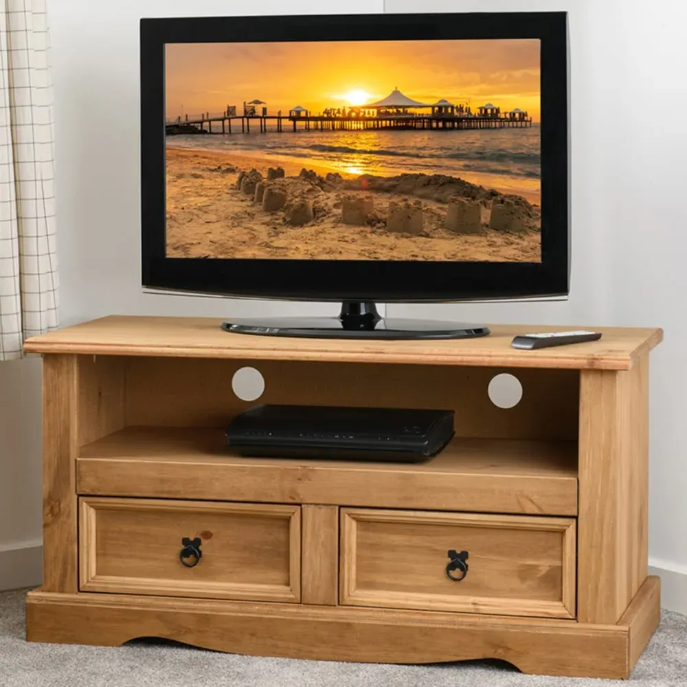 Corona 2 Drawer TV Unit - Brown, Pine image