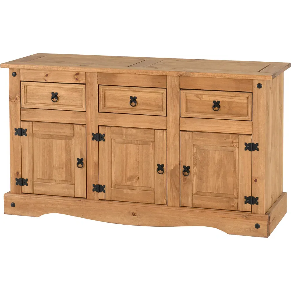 Corona 3 Door 3 Drawer Sideboard - Brown, Pine