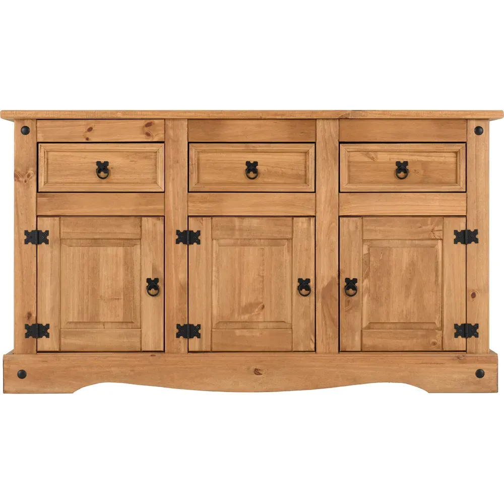 Corona 3 Door 3 Drawer Sideboard - Brown, Pine