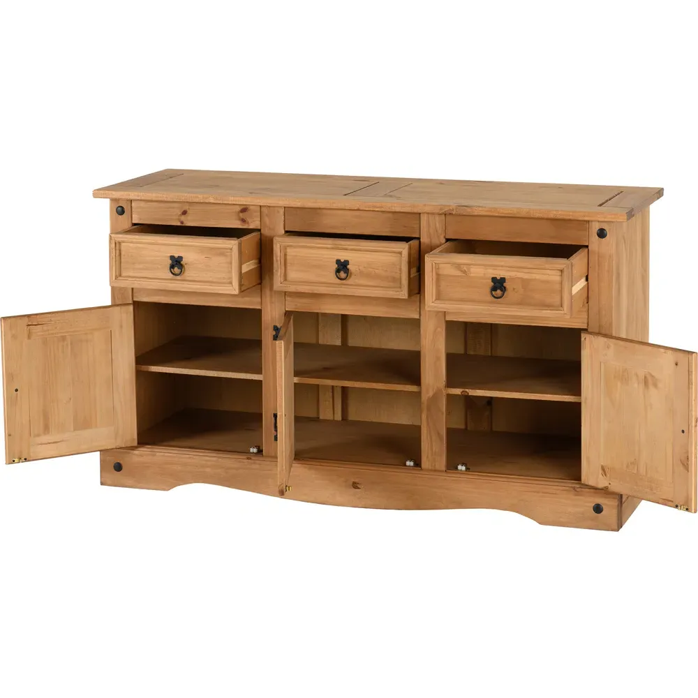 Corona 3 Door 3 Drawer Sideboard - Brown, Pine