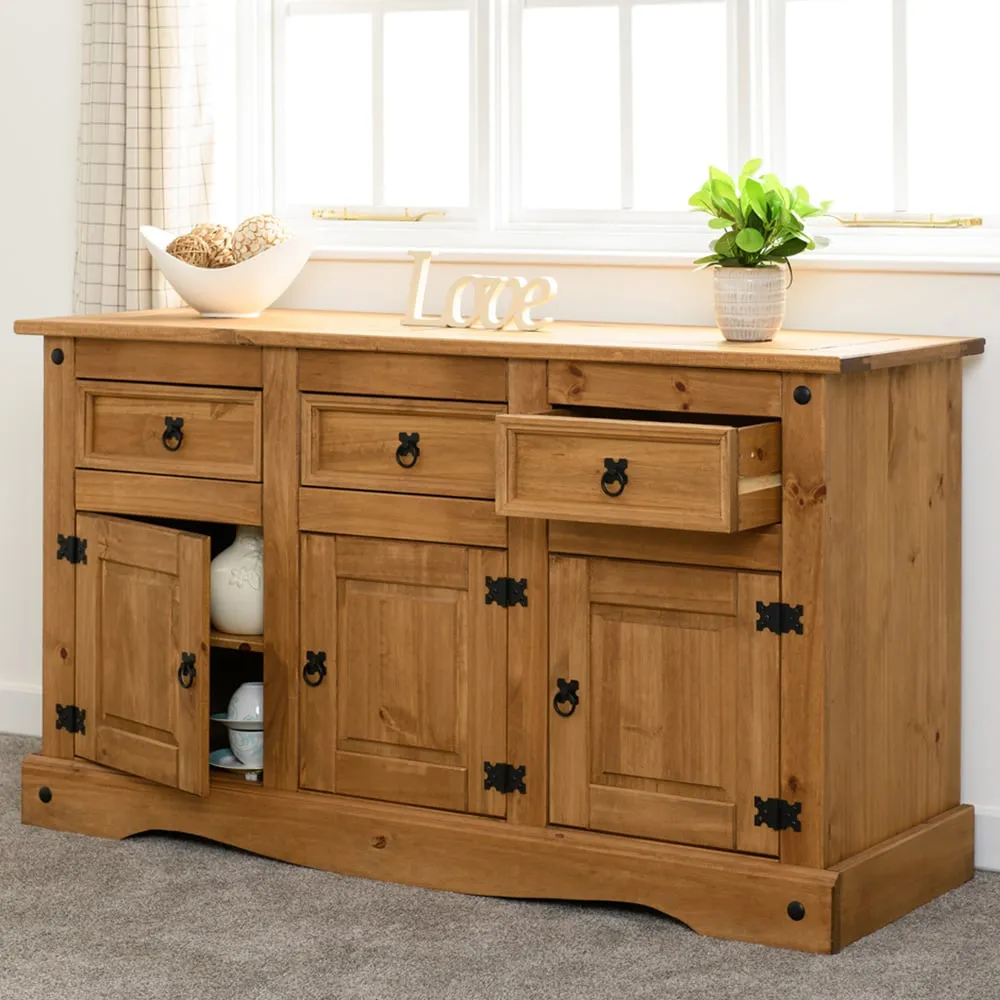 Corona 3 Door 3 Drawer Sideboard - Brown, Pine