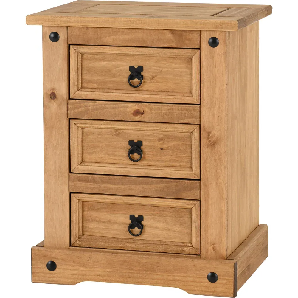 Corona 3 Drawer Bedside Table - Brown, Pine