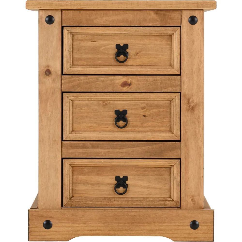 Corona 3 Drawer Bedside Table - Brown, Pine