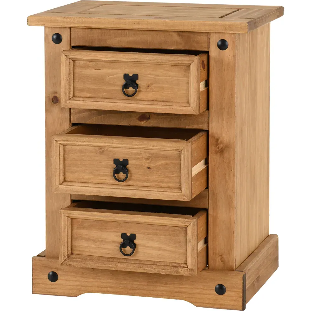 Corona 3 Drawer Bedside Table - Brown, Pine