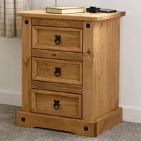 Corona 3 Drawer Bedside Table - Brown, Pine