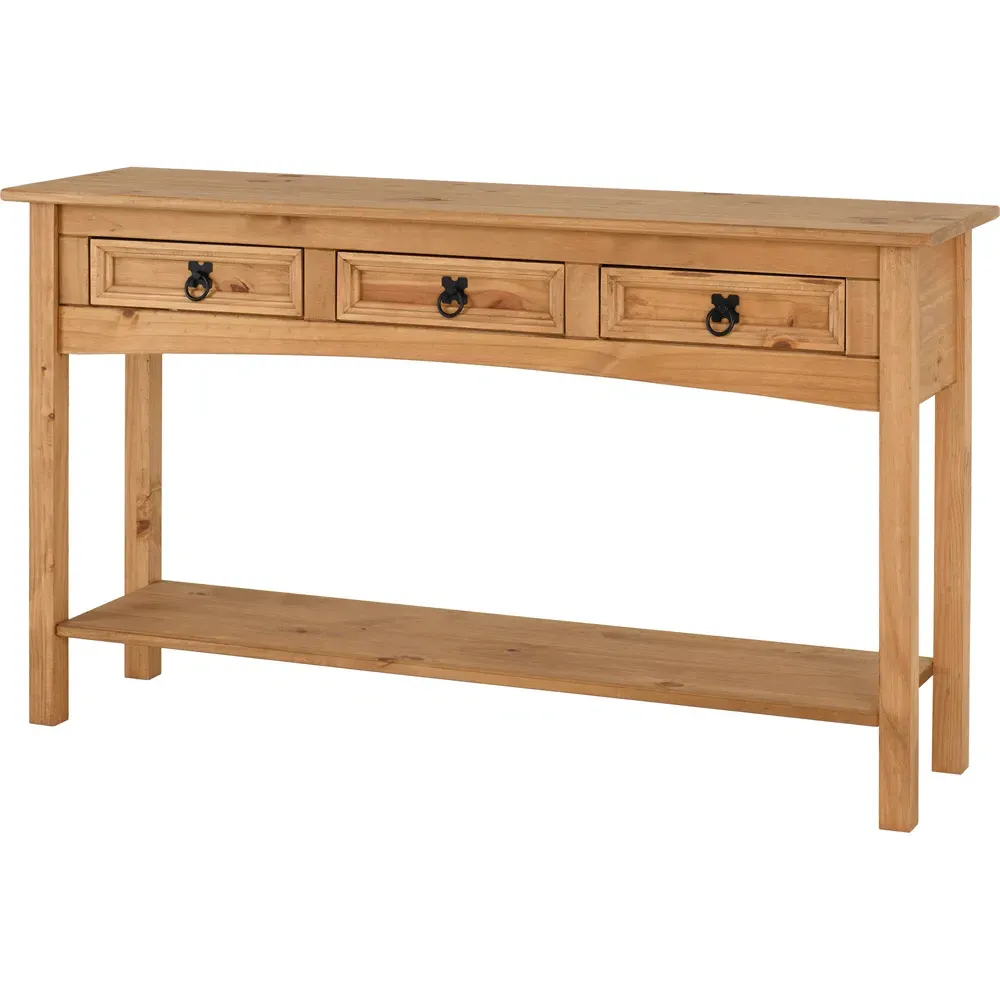 Corona 3 Drawer Console Table with Shelf - Brown, Pine