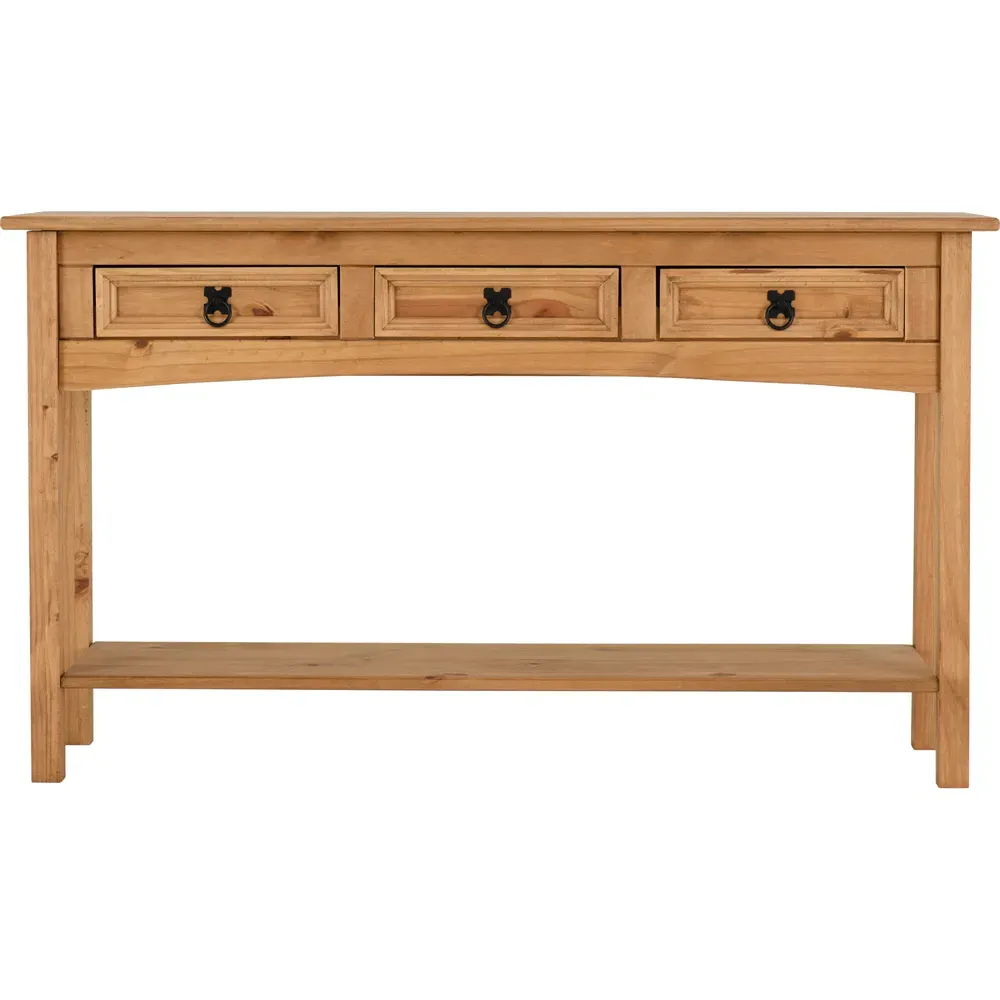 Corona 3 Drawer Console Table with Shelf - Brown, Pine