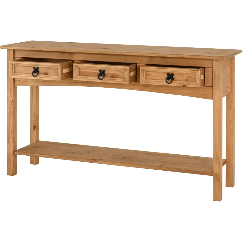 Corona 3 Drawer Console Table with Shelf - Brown, Pine