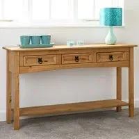 Corona 3 Drawer Console Table with Shelf - Brown, Pine