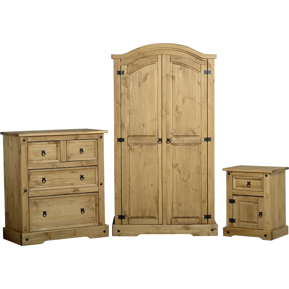 Corona 3 Piece Bedroom Furniture Set - Brown, Pine