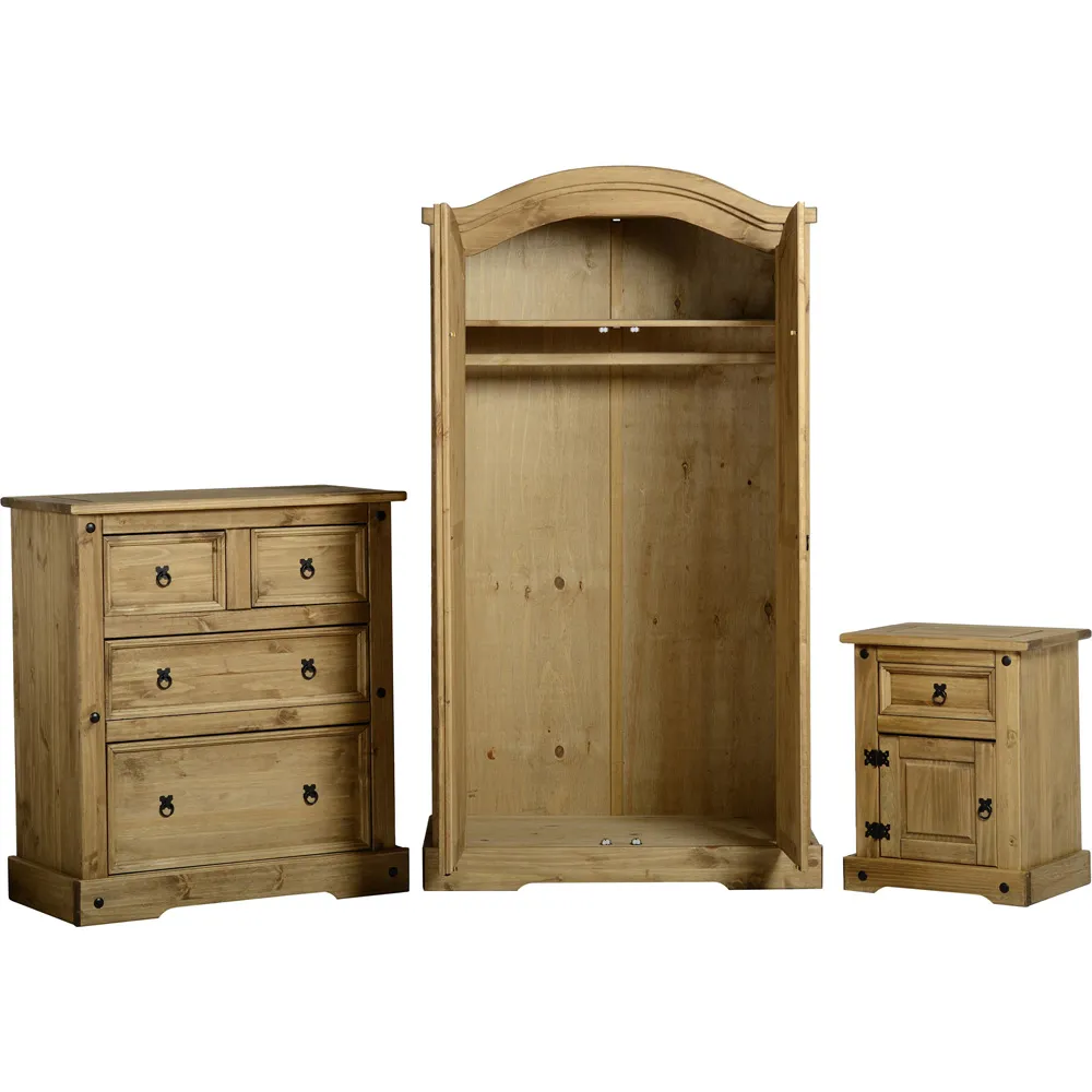 Corona 3 Piece Bedroom Furniture Set - Brown, Pine