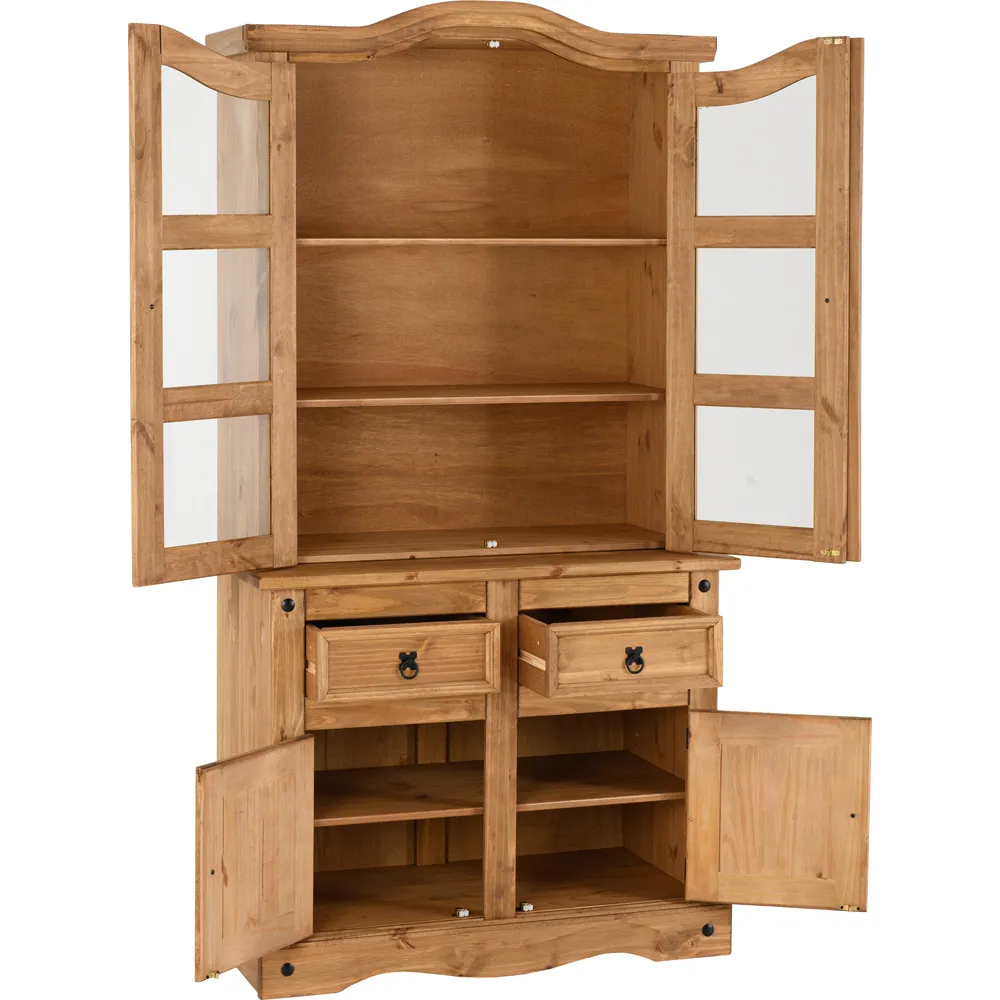 Corona 4 Door 2 Drawer Buffet Hutch - Brown, Pine