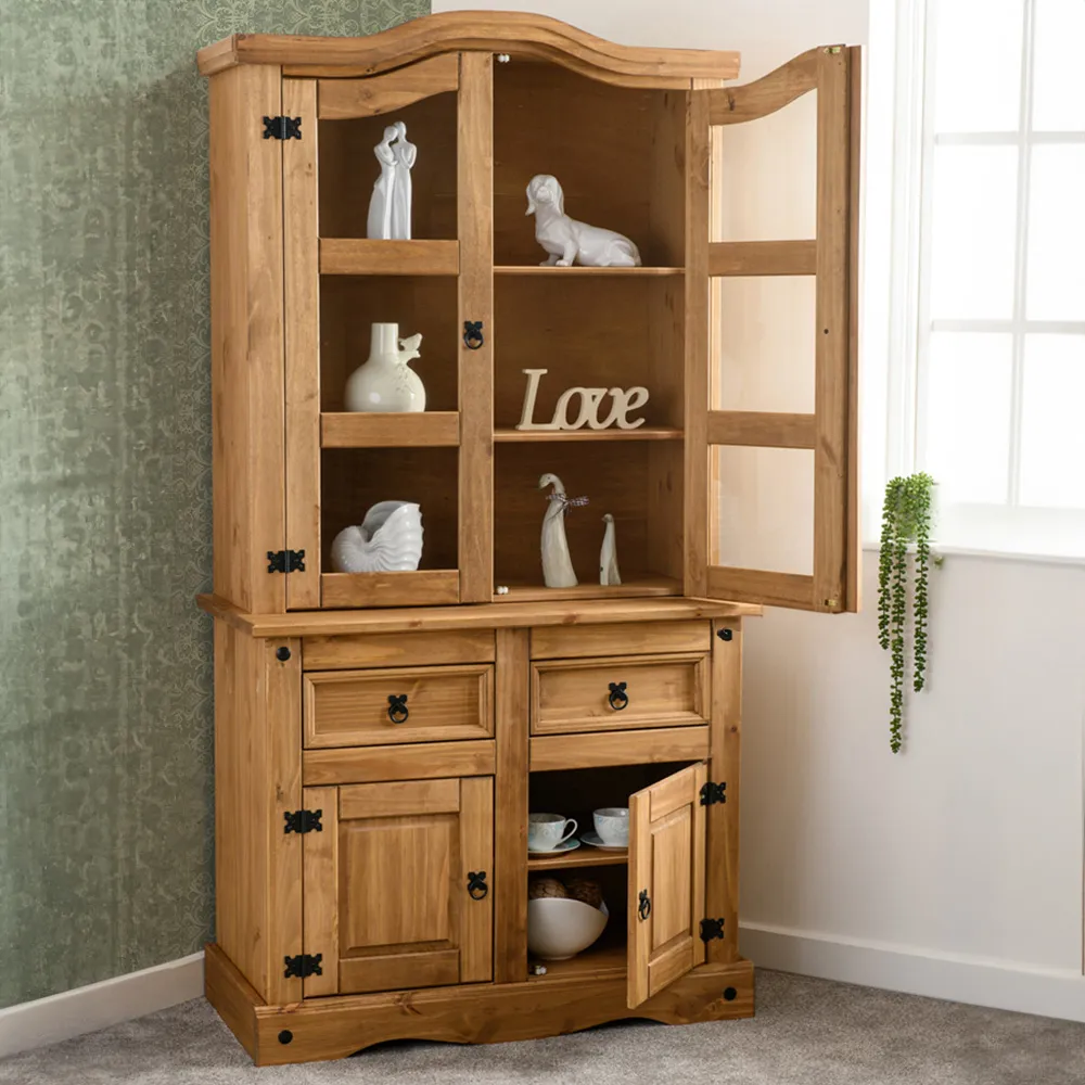 Corona 4 Door 2 Drawer Buffet Hutch - Brown, Pine