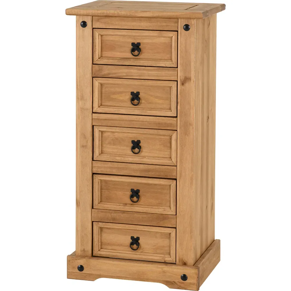 Corona 5 Drawer Narrow Chest of Drawers - Brown, Pine