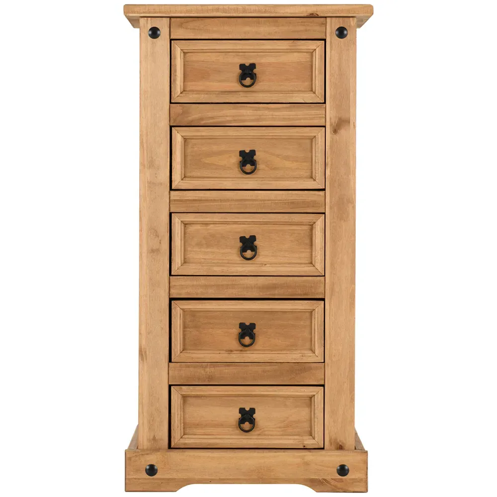 Corona 5 Drawer Narrow Chest of Drawers - Brown, Pine
