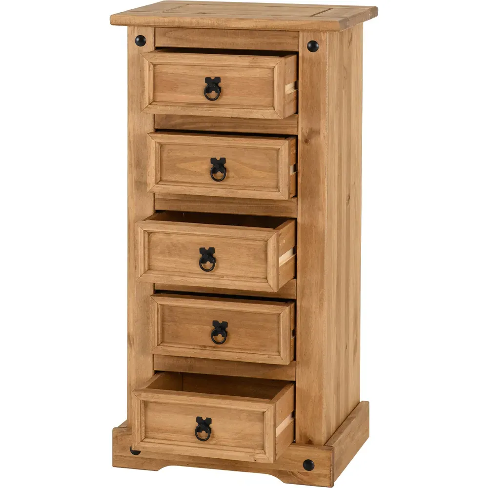 Corona 5 Drawer Narrow Chest of Drawers - Brown, Pine