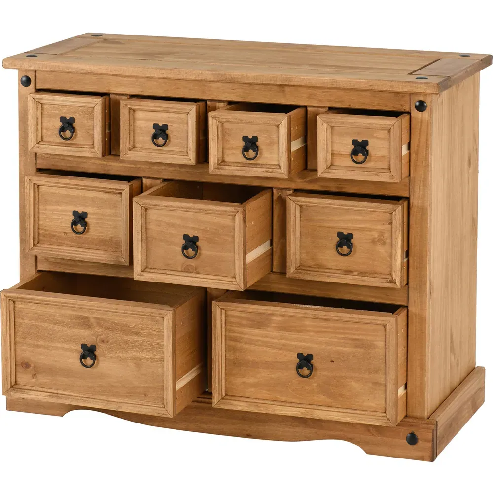 Corona 9 Drawer Merchant Sideboard - Brown, Pine