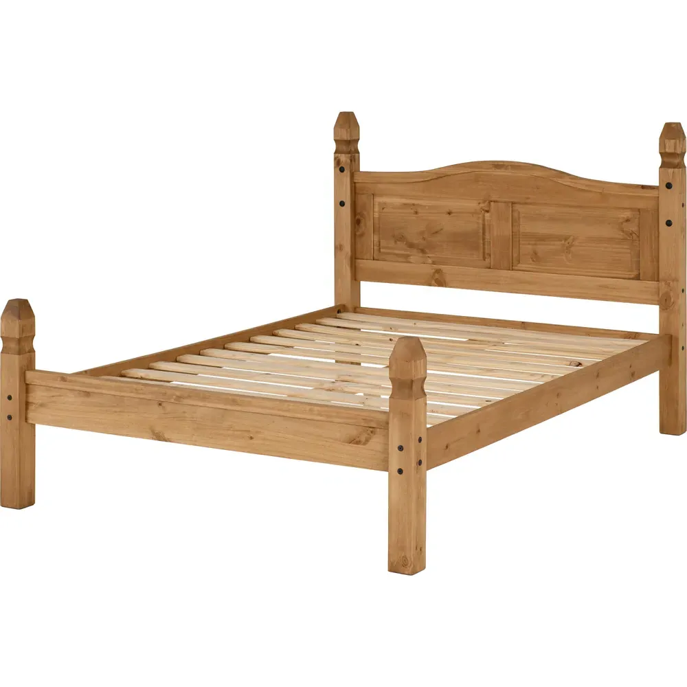 Corona Double Low End Bed - Brown, Pine
