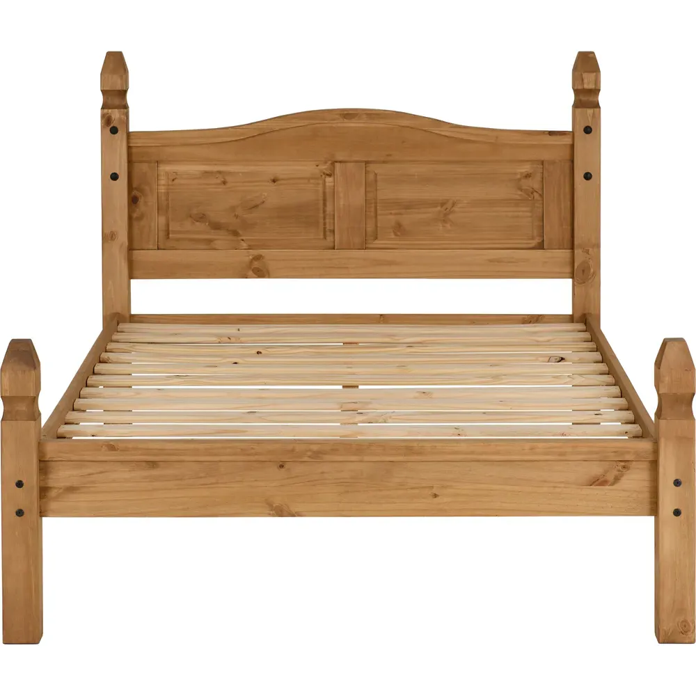 Corona Double Low End Bed - Brown, Pine