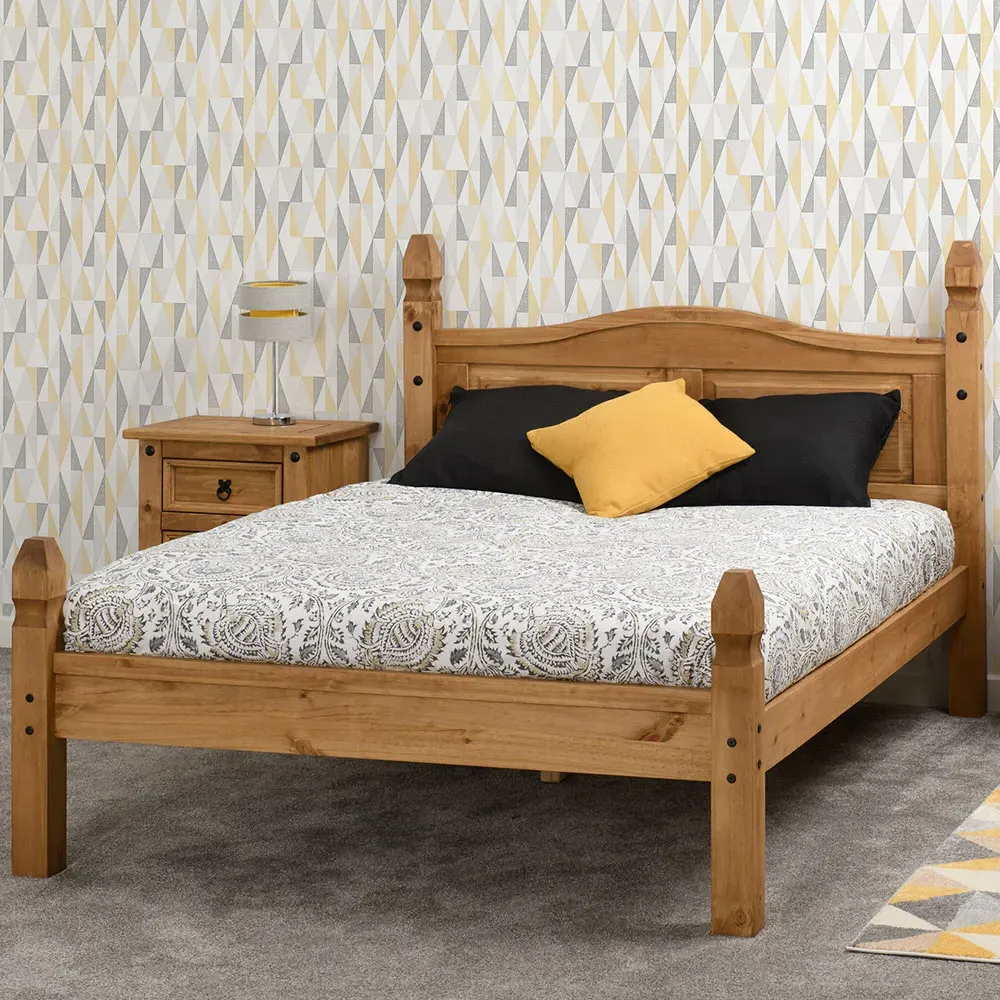 Corona Double Low End Bed - Brown, Pine