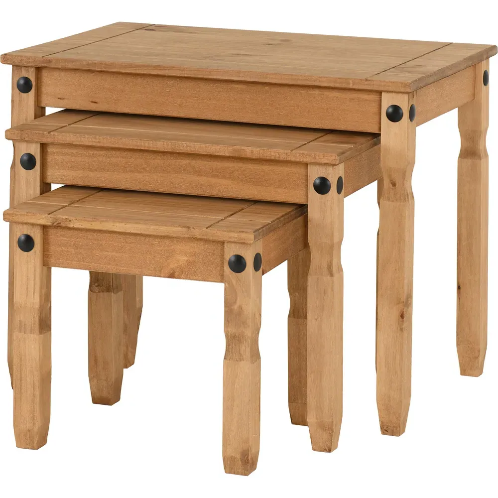 Corona Nest of Tables Set of 3 - Brown, Pine