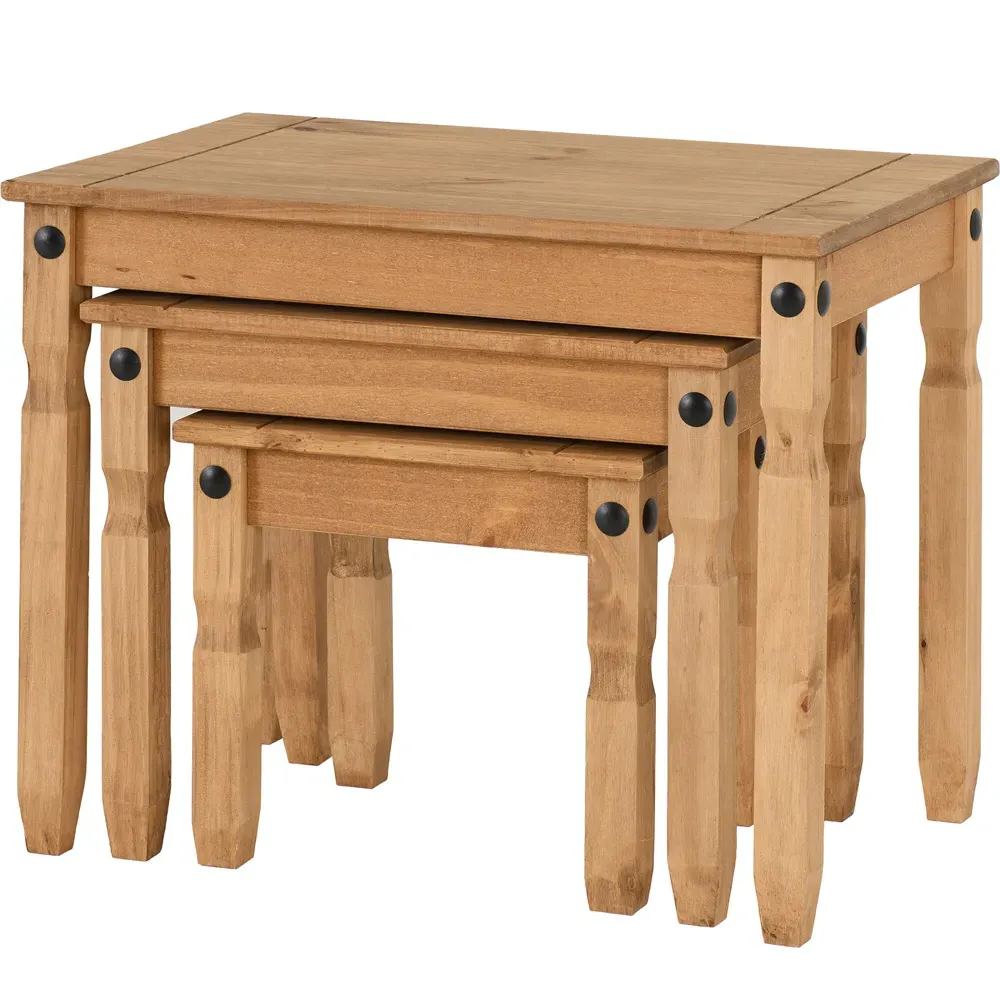 Corona Nest of Tables Set of 3 - Brown, Pine