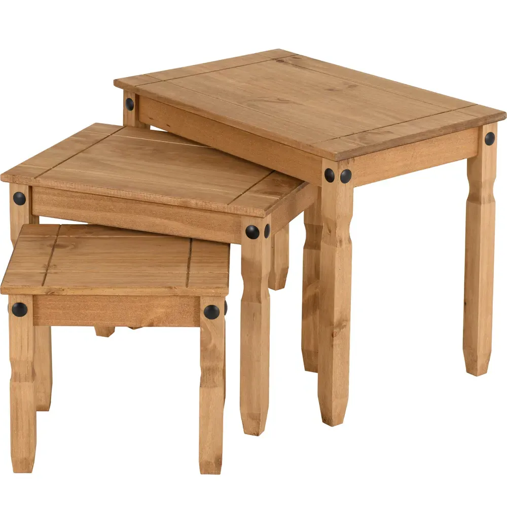 Corona Nest of Tables Set of 3 - Brown, Pine