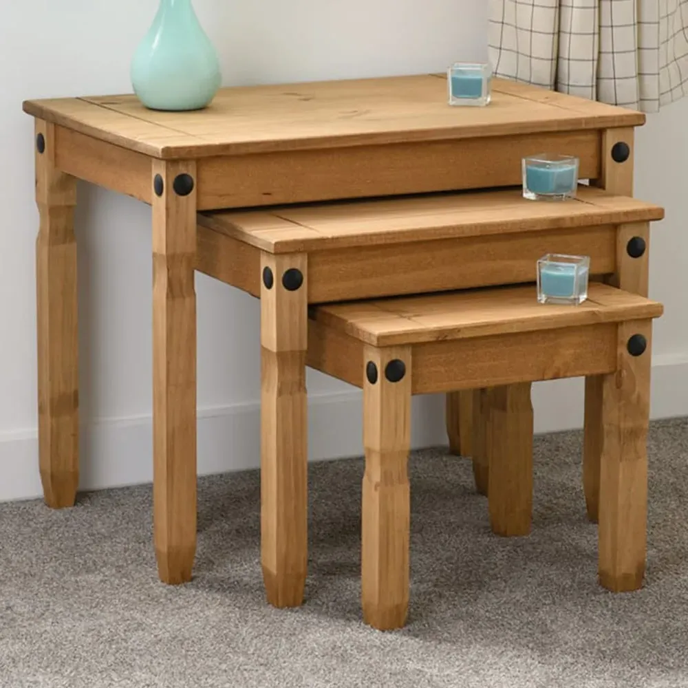 Corona Nest of Tables Set of 3 - Brown, Pine