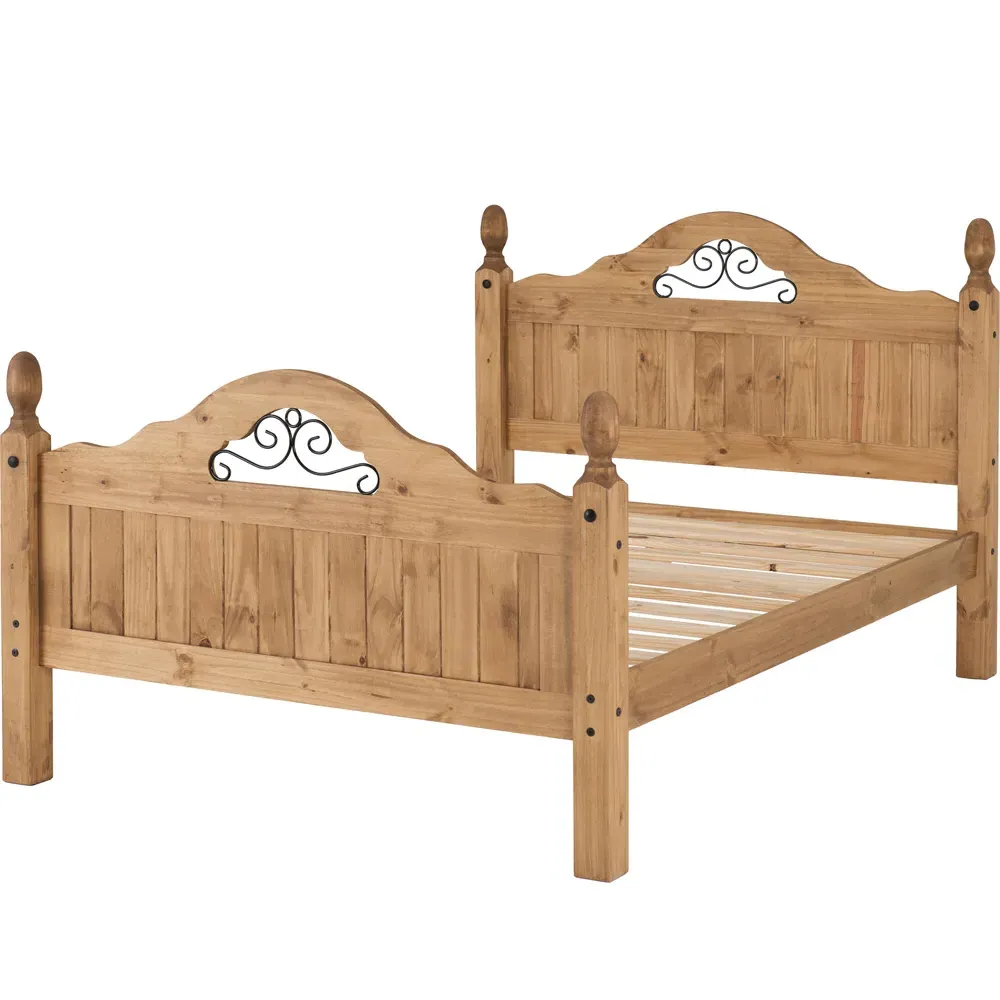 Corona Scroll Double Bed Frame - Brown, Pine
