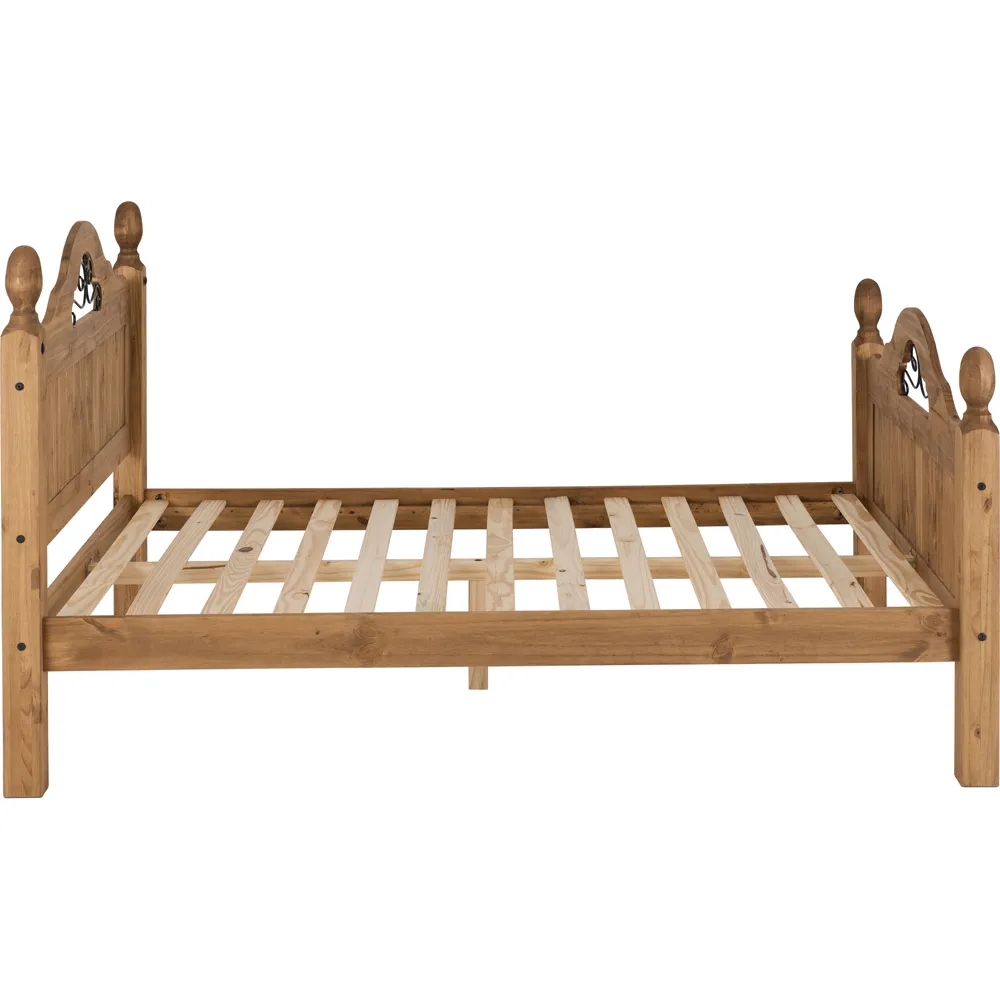 Corona Scroll Double Bed Frame - Brown, Pine