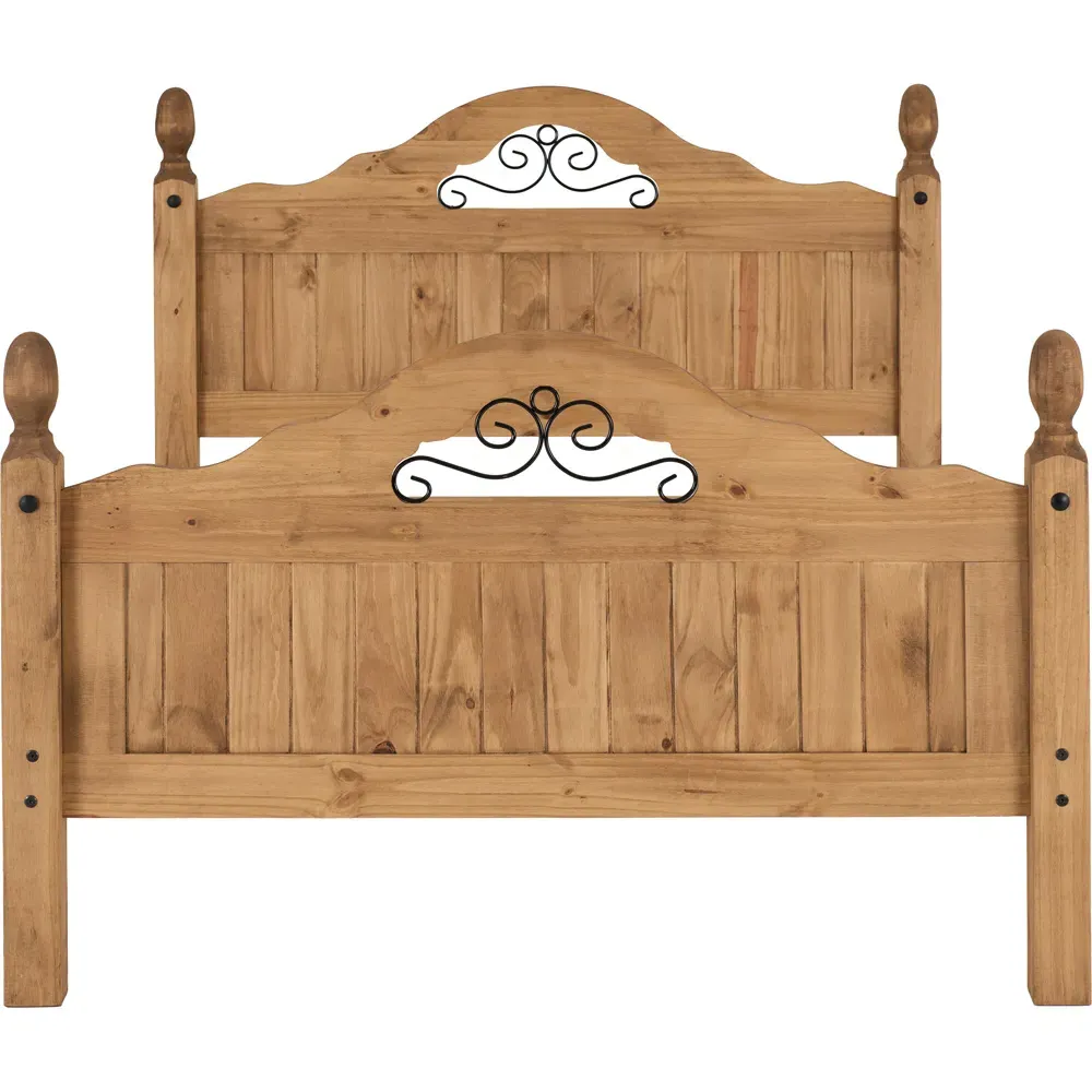 Corona Scroll Double Bed Frame - Brown, Pine
