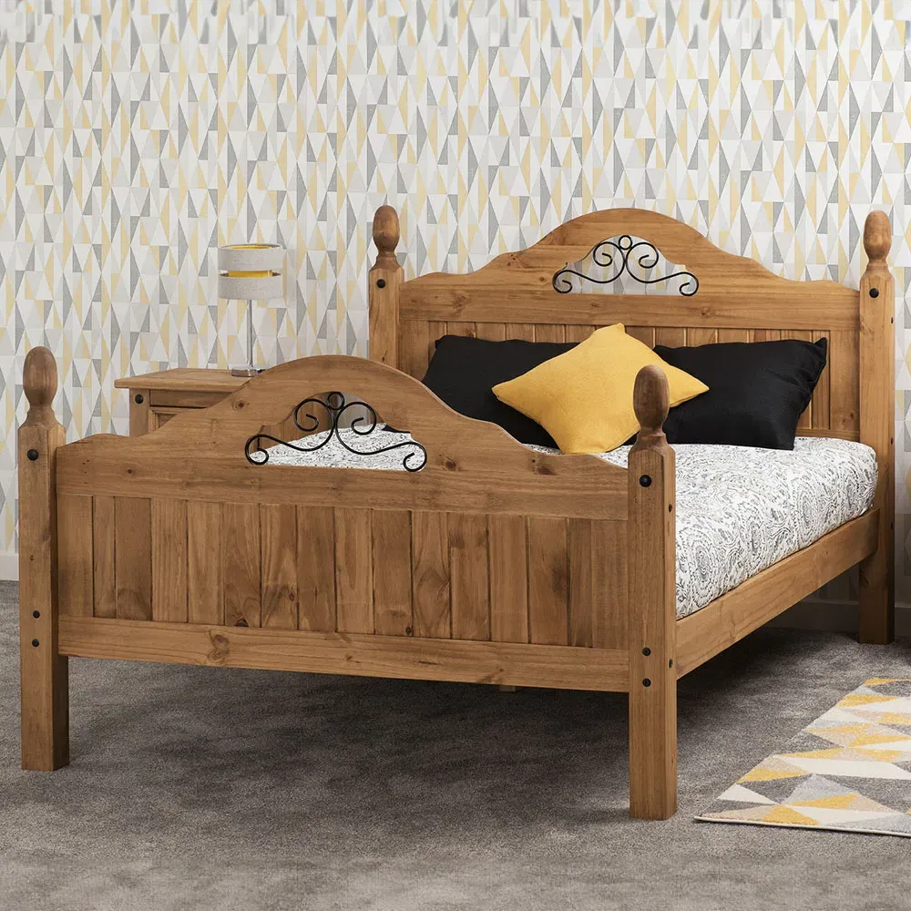 Corona Scroll Double Bed Frame - Brown, Pine image