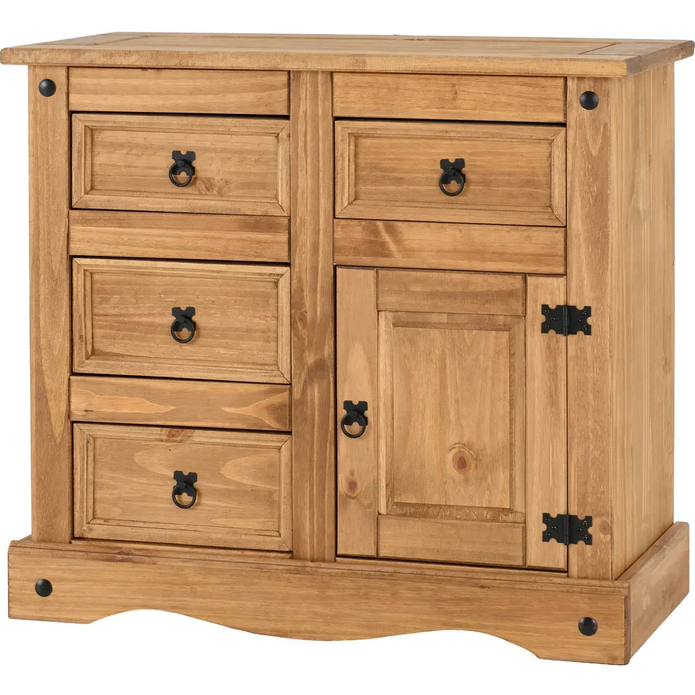Corona Single Door 4 Drawer Sideboard - Brown, Pine